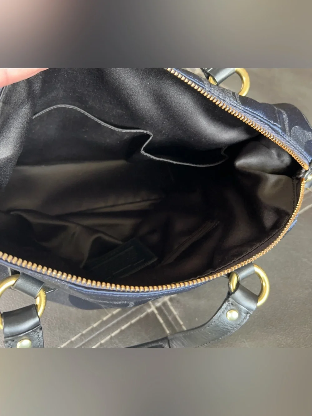 Coach Campbell Signature Metallic Satchel Navy Blue Black F26246